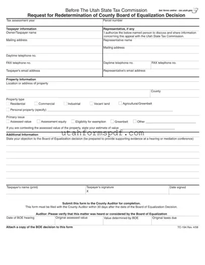 Blank Tc 194 Utah Form