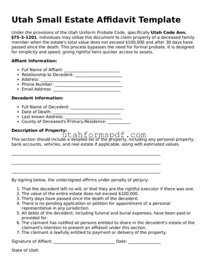 Official Utah Small Estate Affidavit Form