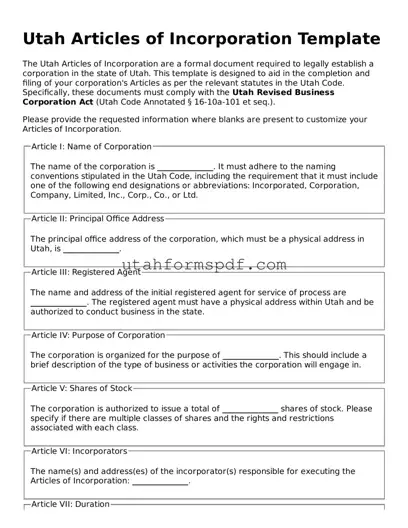 Official Utah Articles of Incorporation Form