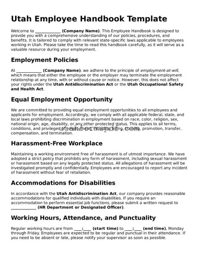 Official Utah Employee Handbook Form