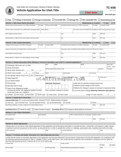 Blank Utah Dmv Tc 656 Form