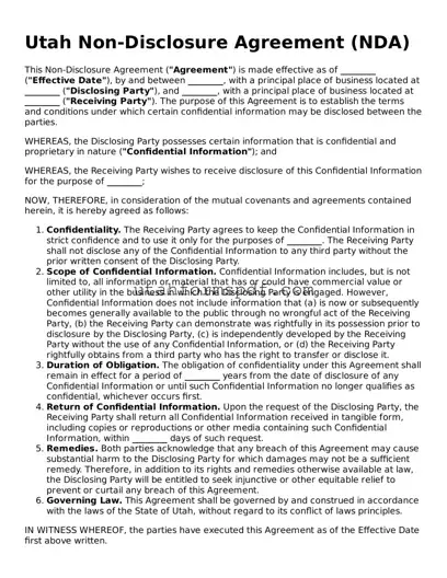 Official Utah Non-disclosure Agreement Form