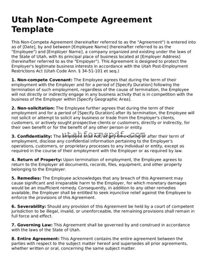 Official Utah Non-compete Agreement Form