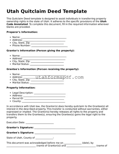Official Utah Quitclaim Deed Form