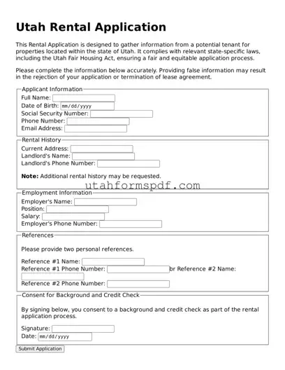 Official Utah Rental Application Form