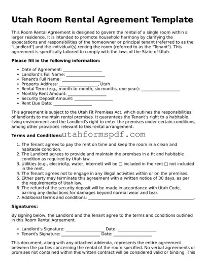 Official Utah Room Rental Agreement Form
