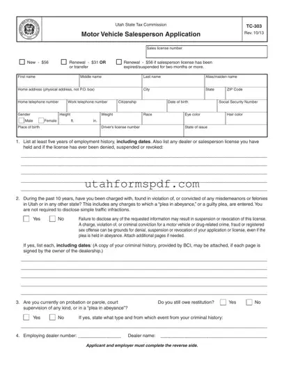 Blank Utah Tc 303 Form