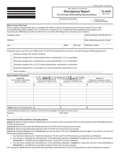 Blank Utah Tc 941D Form