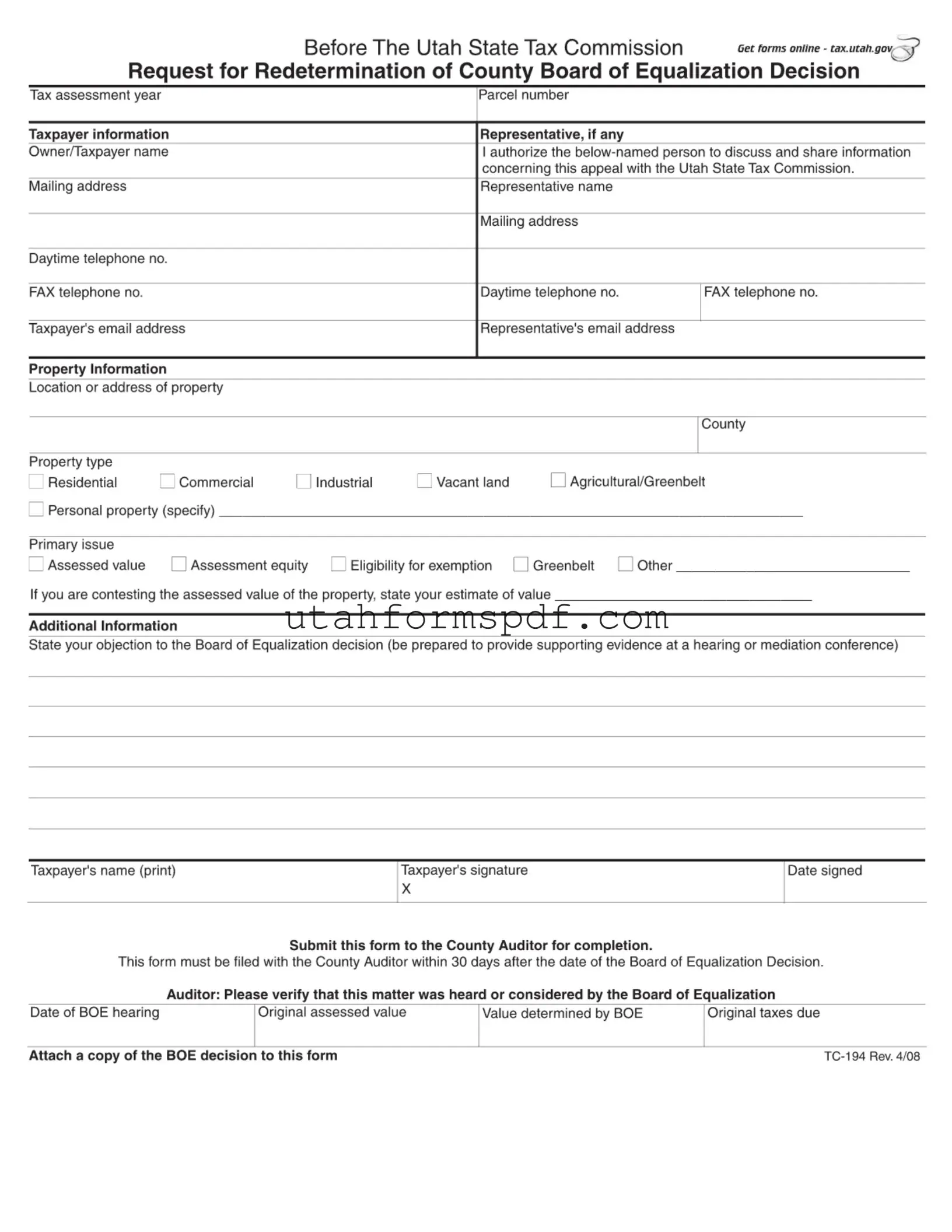 Blank Tc 194 Utah Form
