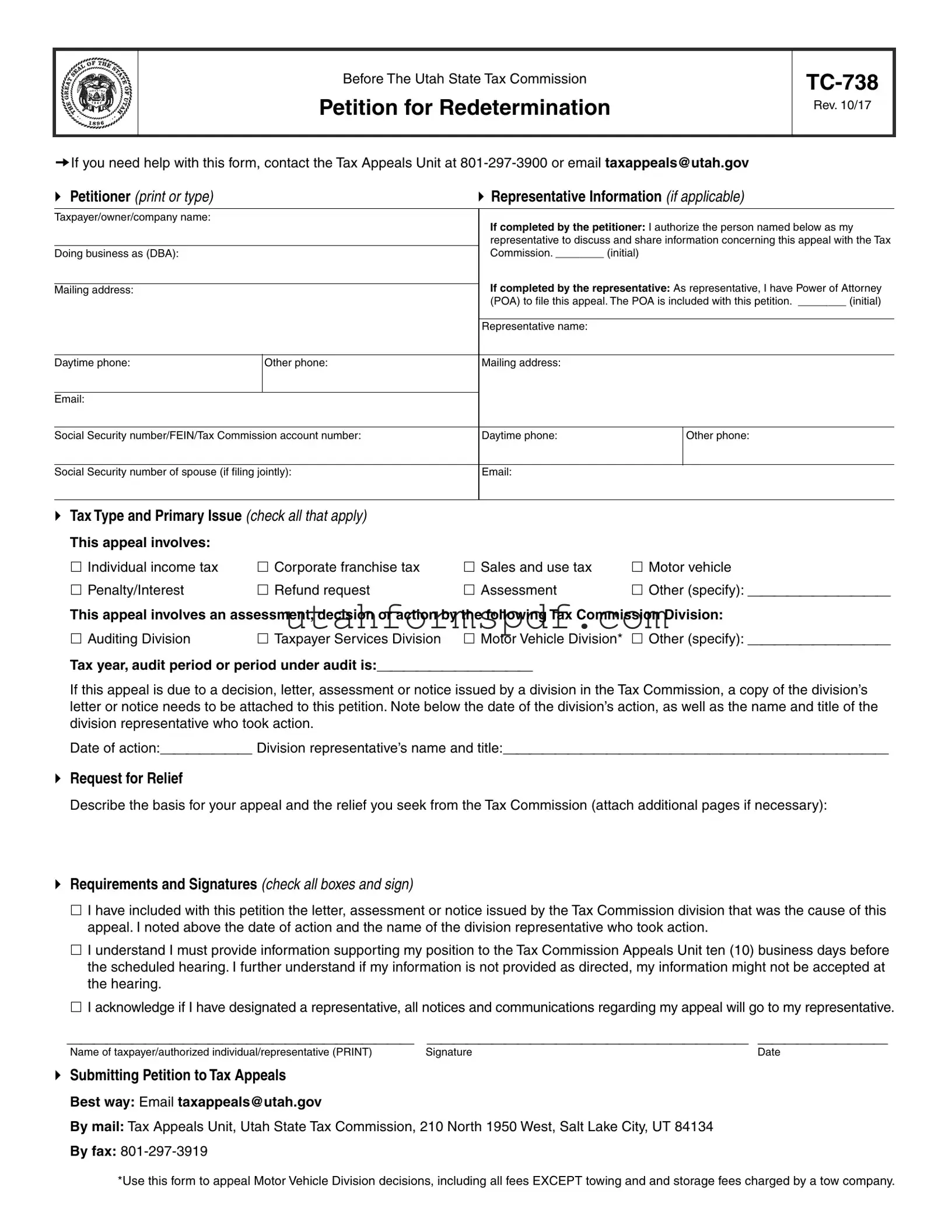 Blank Tc 738 Utah Form