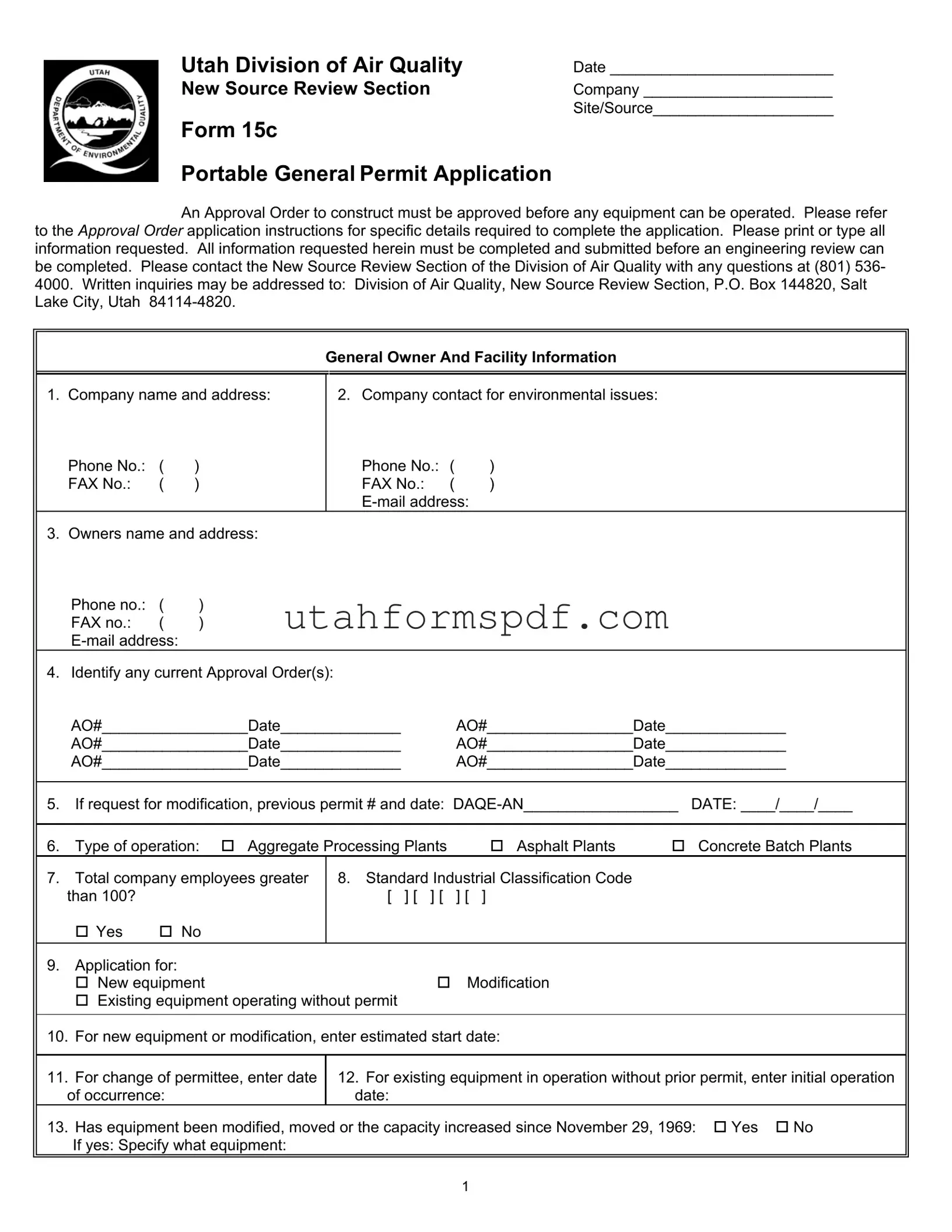 Blank Utah 15C Form