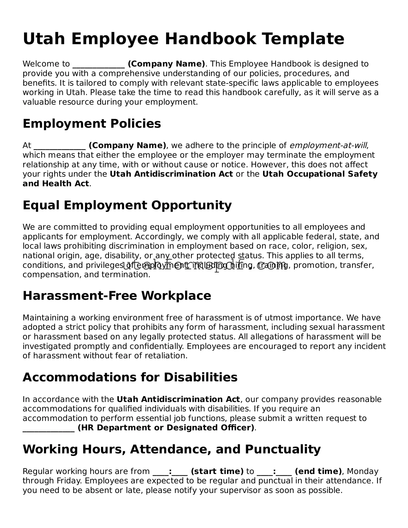 Official Utah Employee Handbook Form