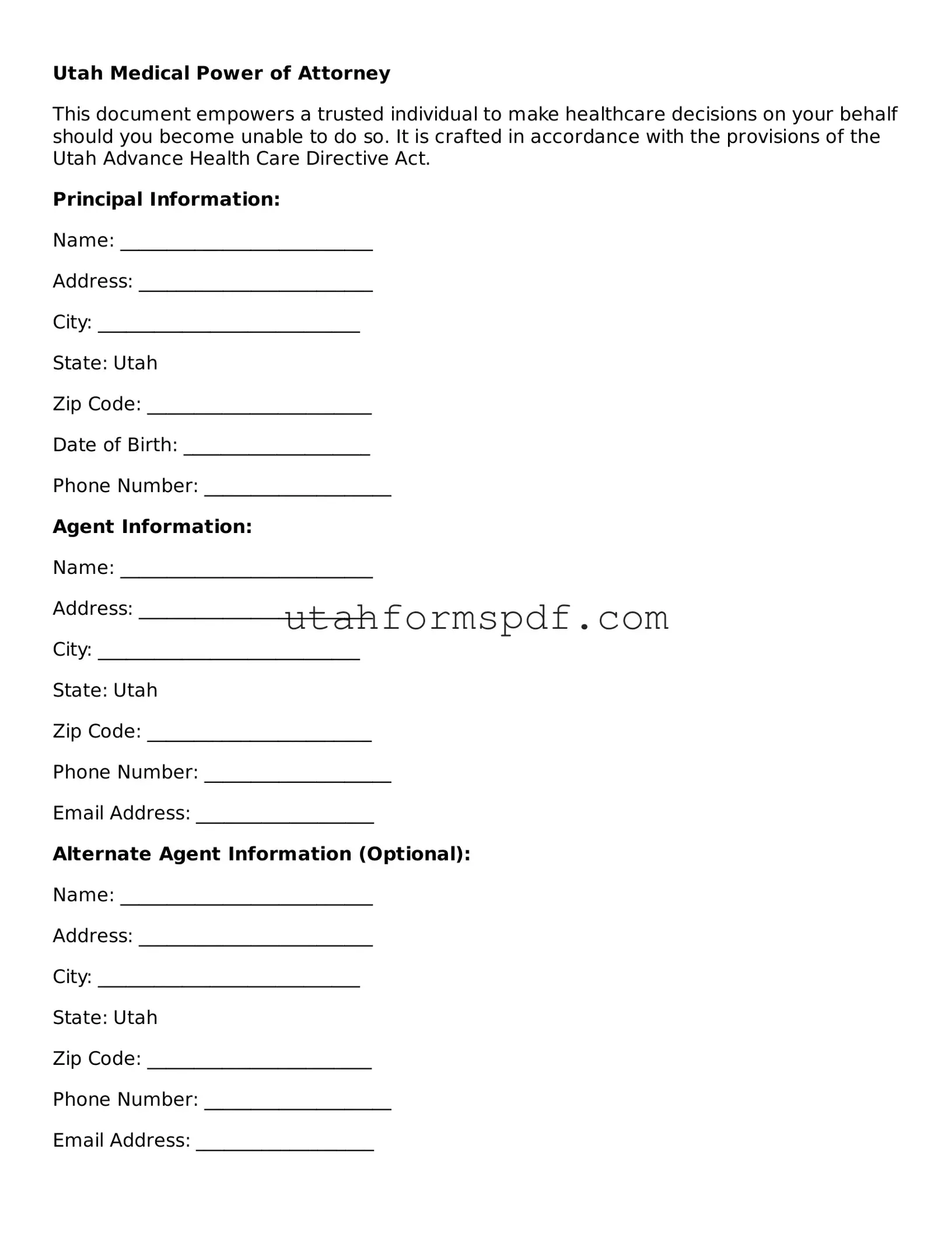 Official Utah Medical Power of Attorney Form