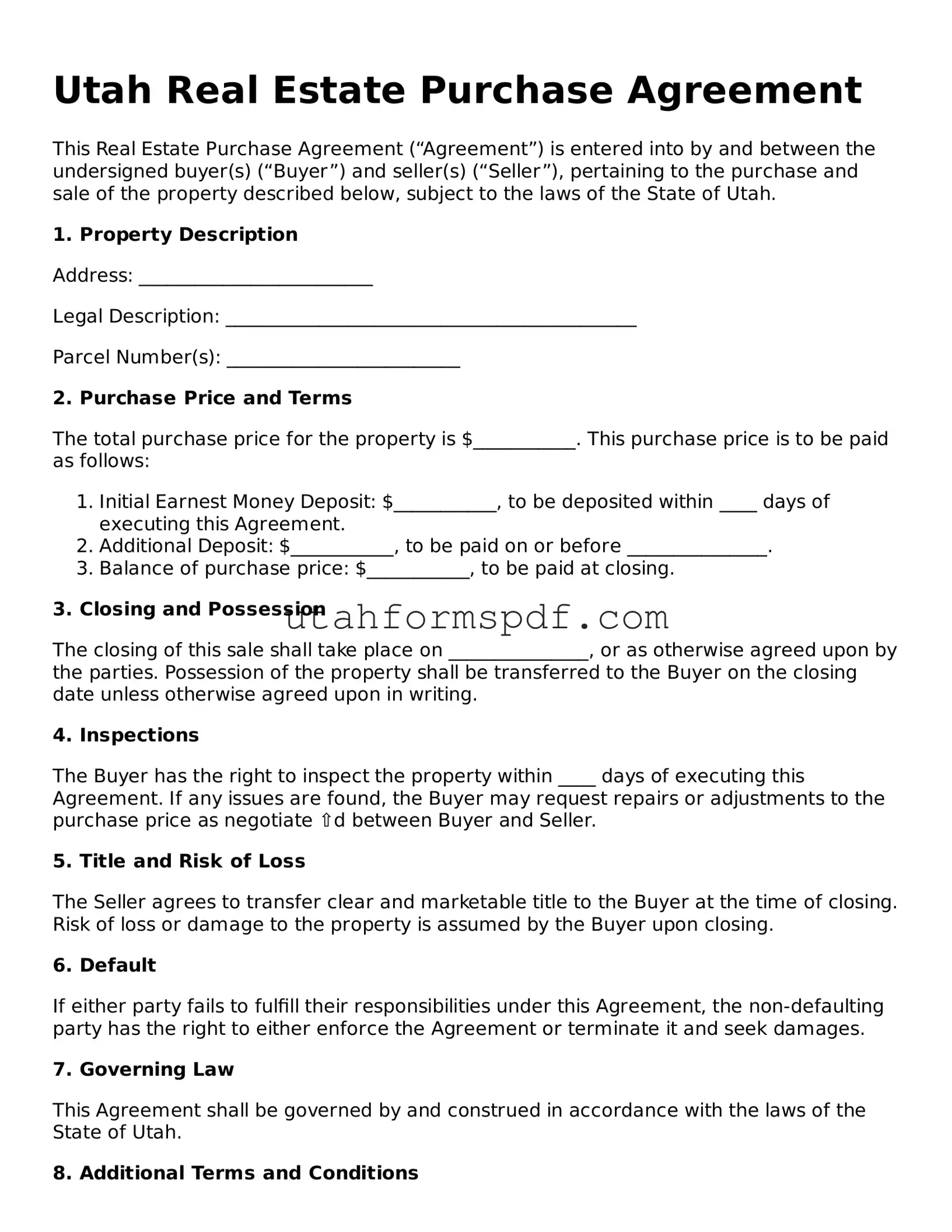 Official Utah Real Estate Purchase Agreement Form