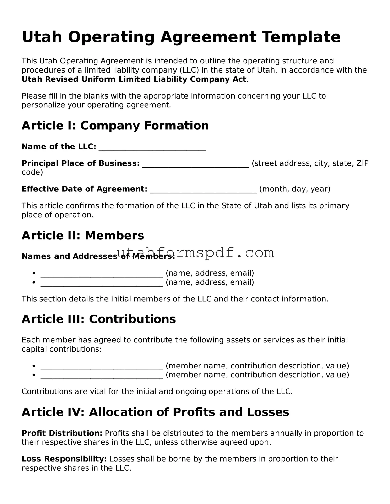 Official Utah Operating Agreement Form