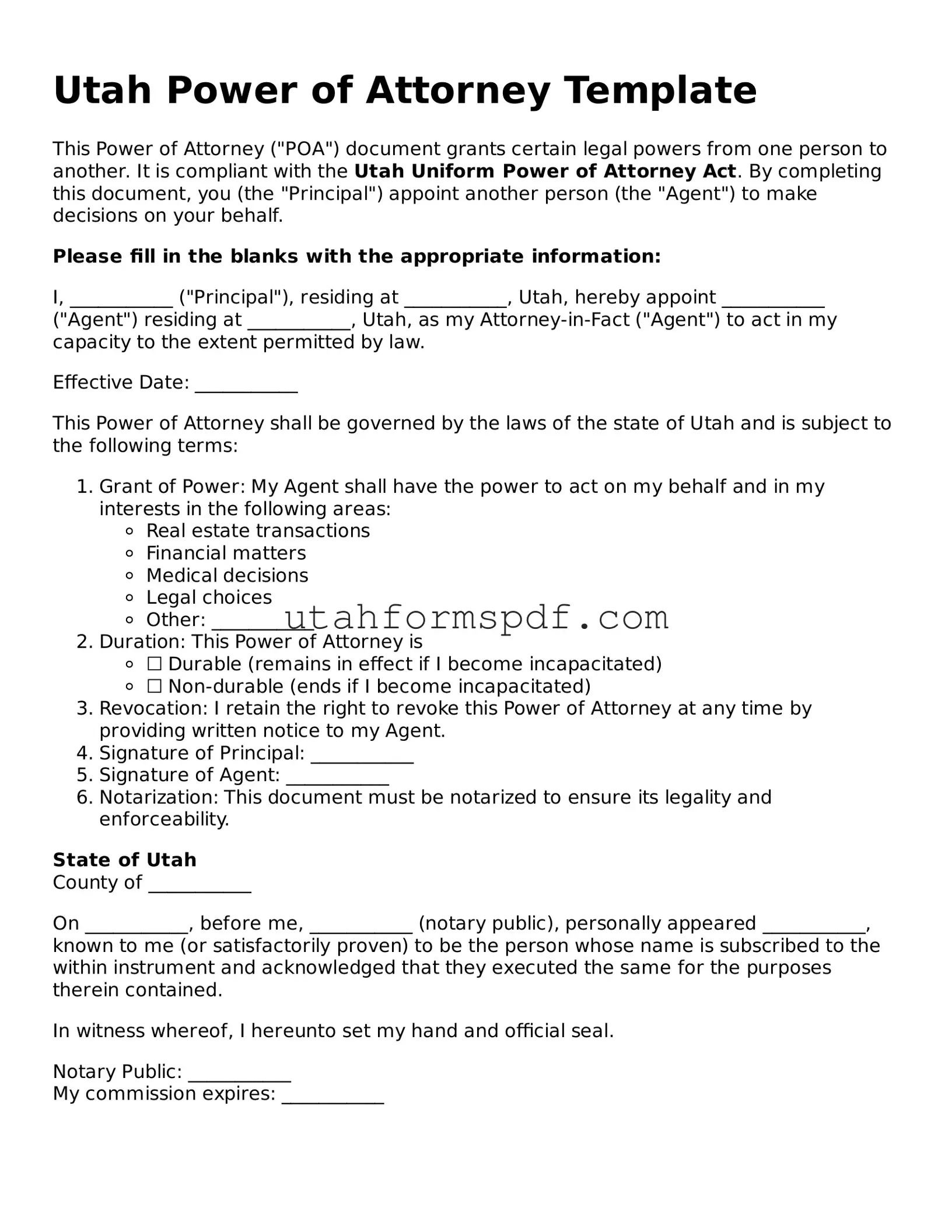 Official Utah Power of Attorney Form