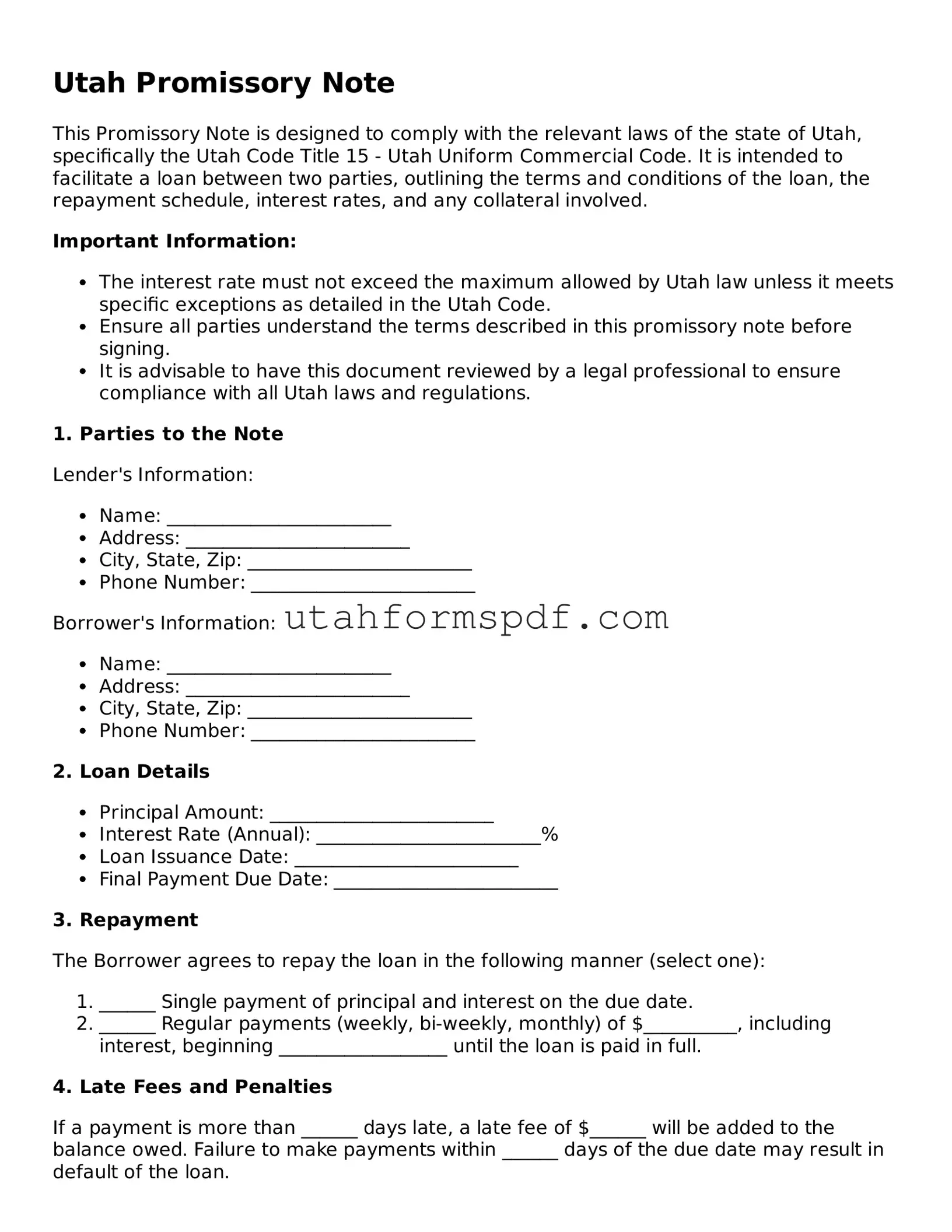 Official Utah Promissory Note Form