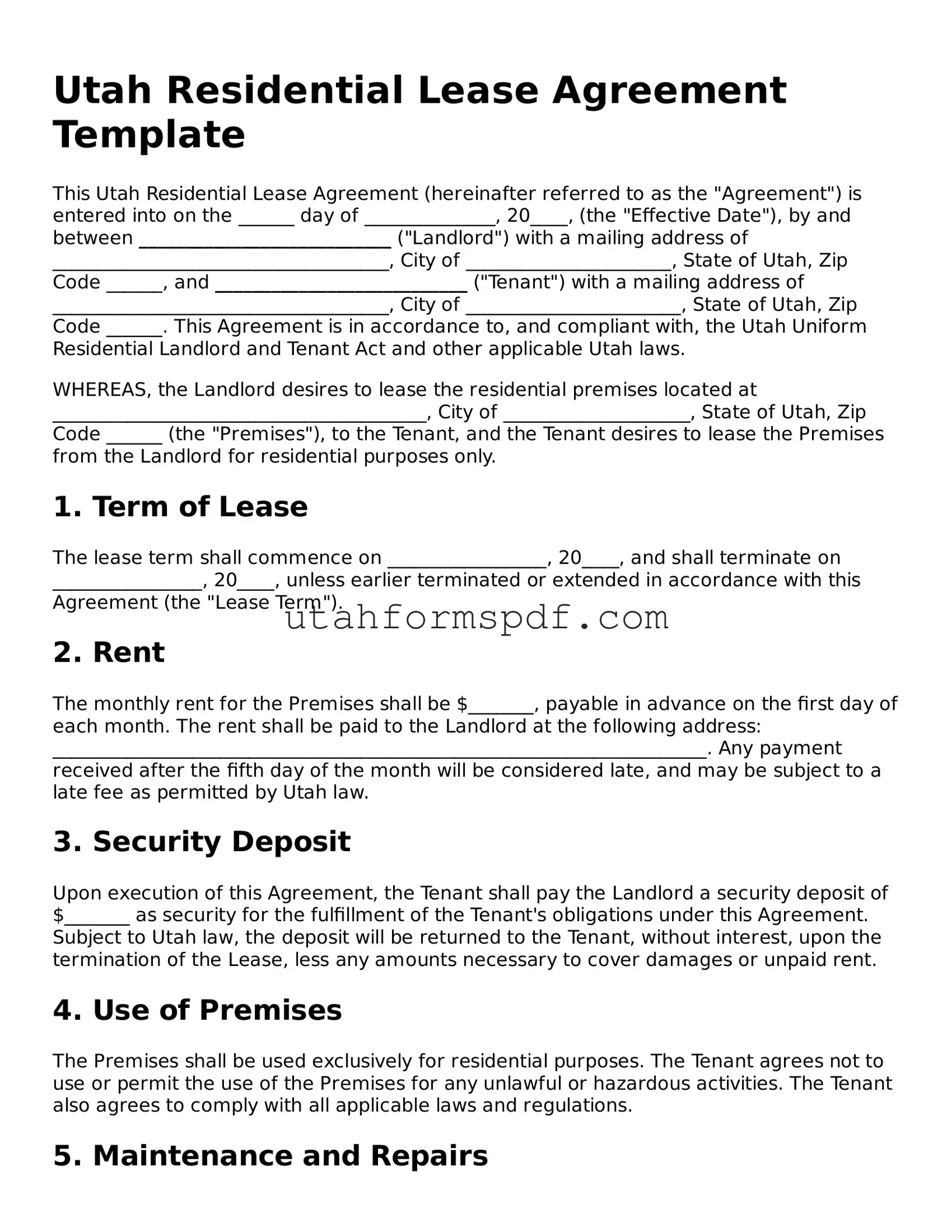 Official Utah Residential Lease Agreement Form