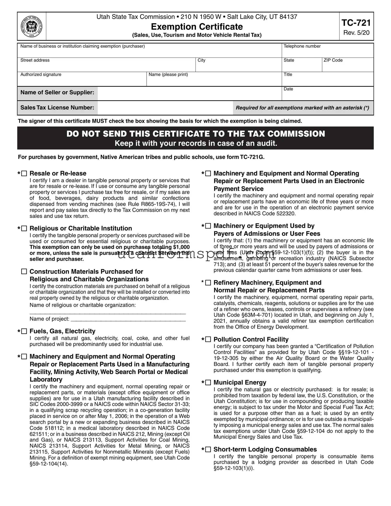 Blank Utah Tax Exemption Form