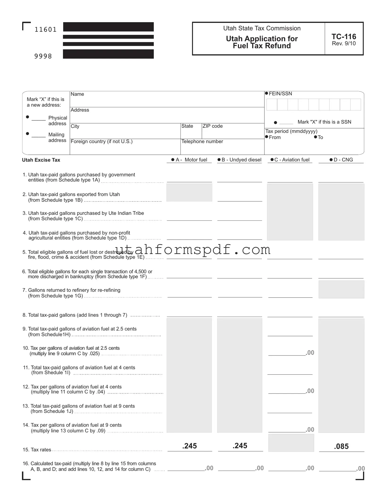Blank Utah Tc 116 Form