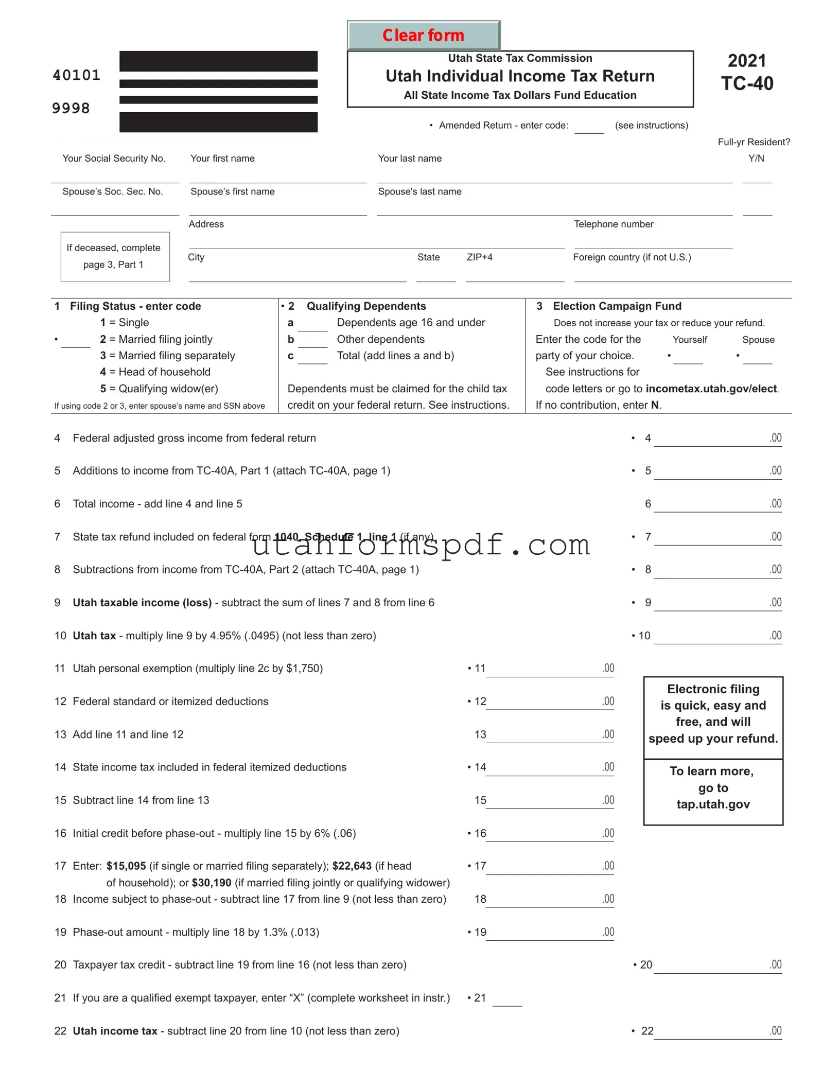 Blank Utah Tc 40 Form