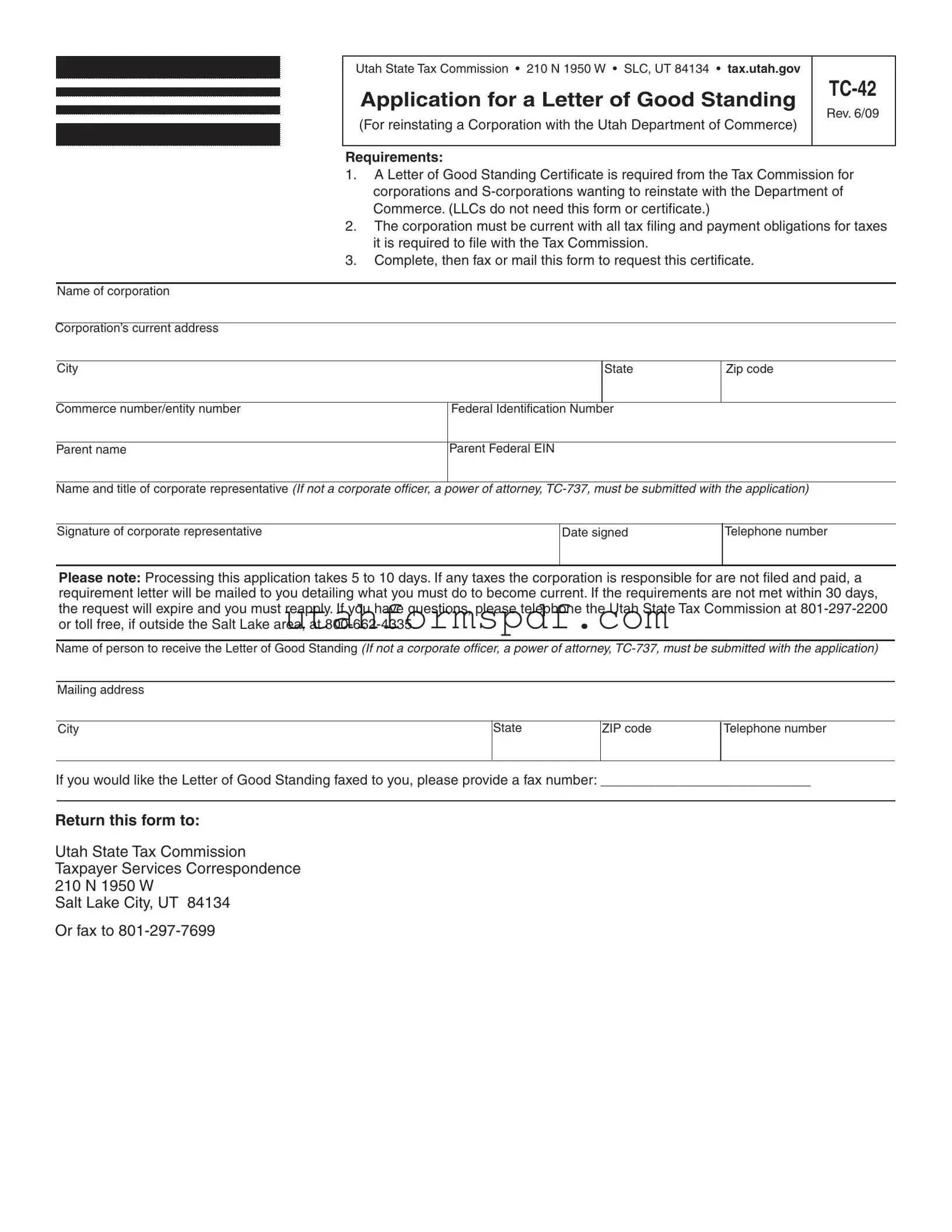 Blank Utah Tc 42 Form