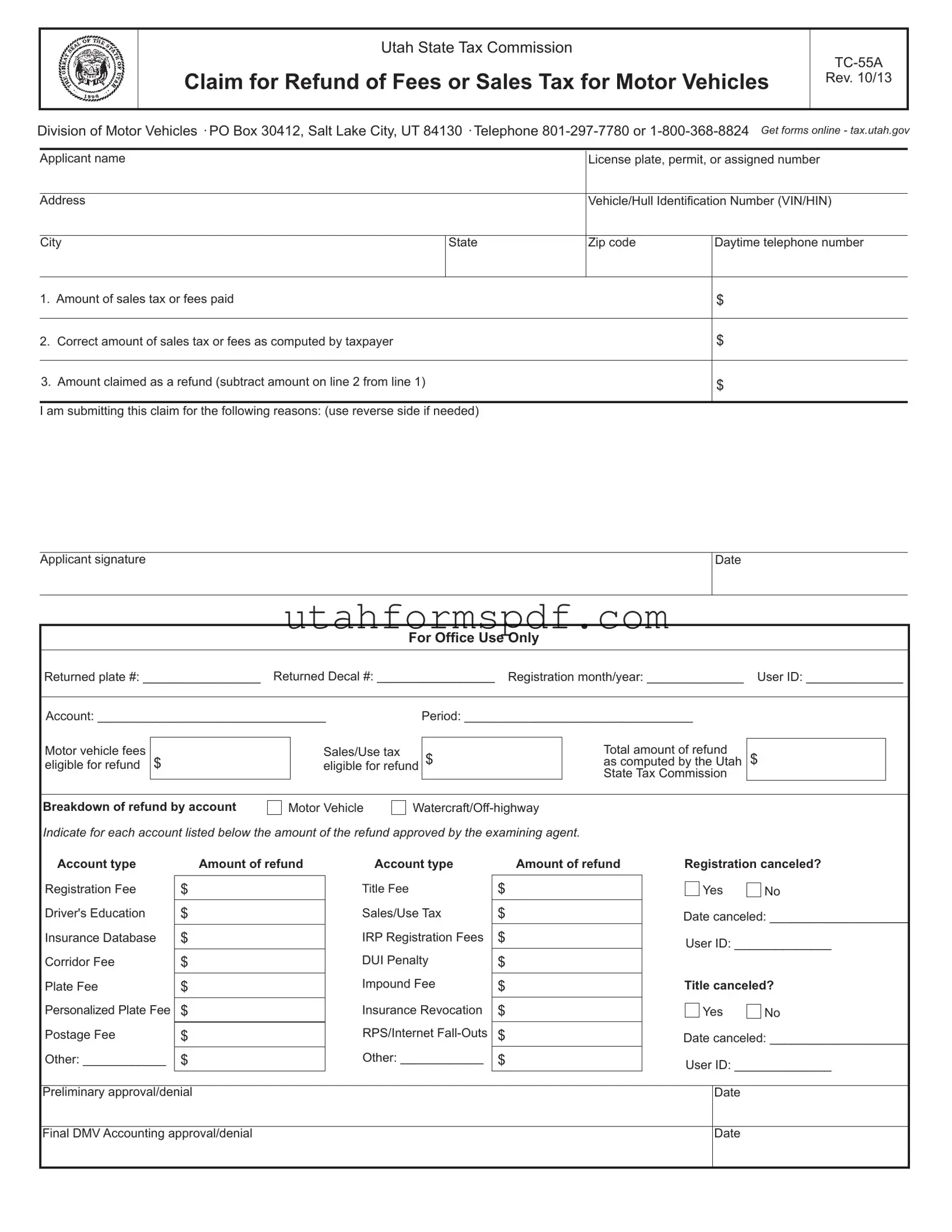 Blank Utah Tc 55A Form